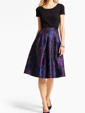 Talbots Ponte-Blocked Floral Rose Jacquard Dress